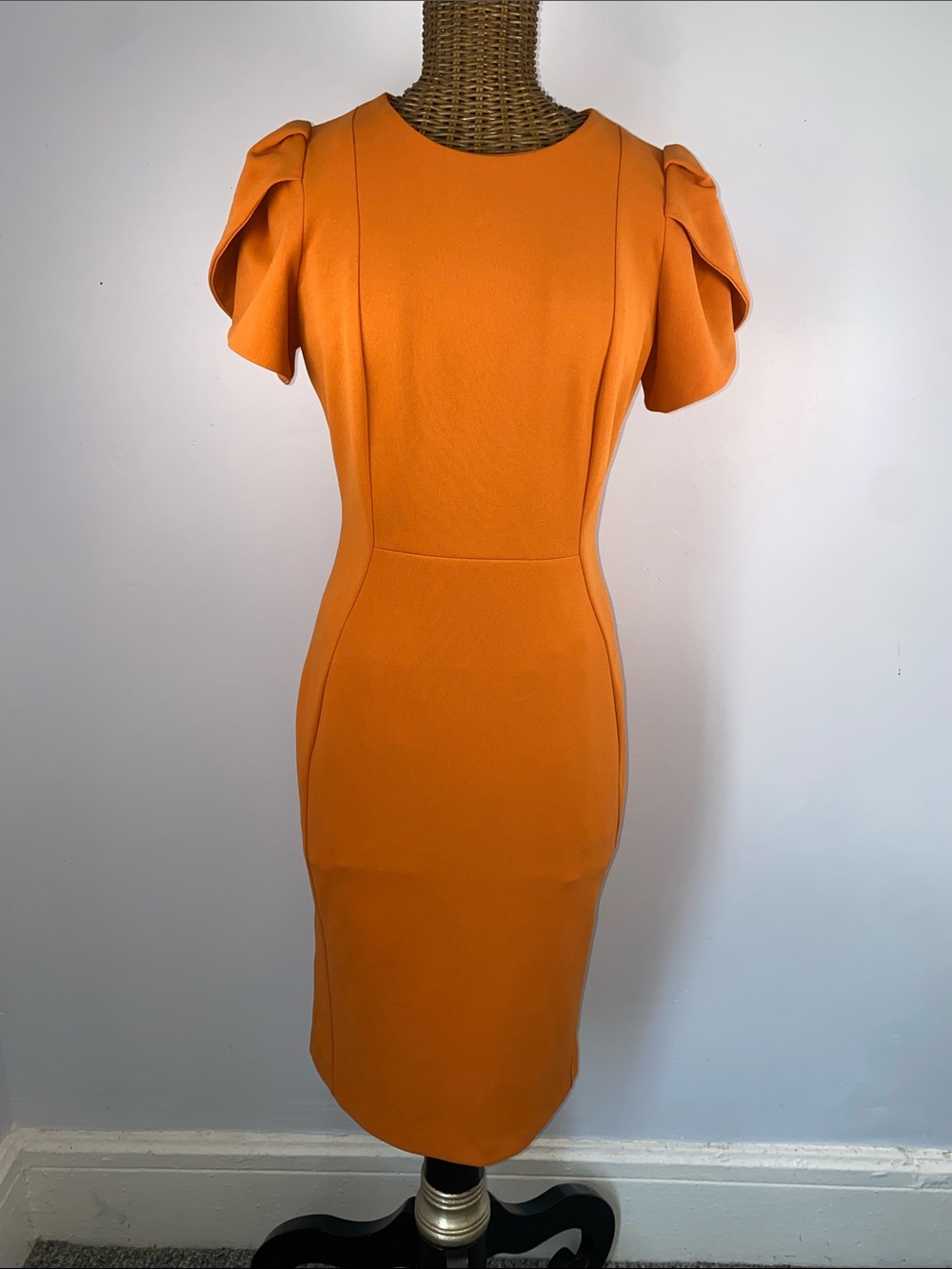 Calvin Klein Orange Puff-Sleeve Midi Sheath Dress